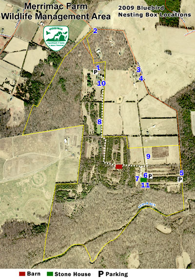 Merrimac Farm Bluebird Nesting Box Locations