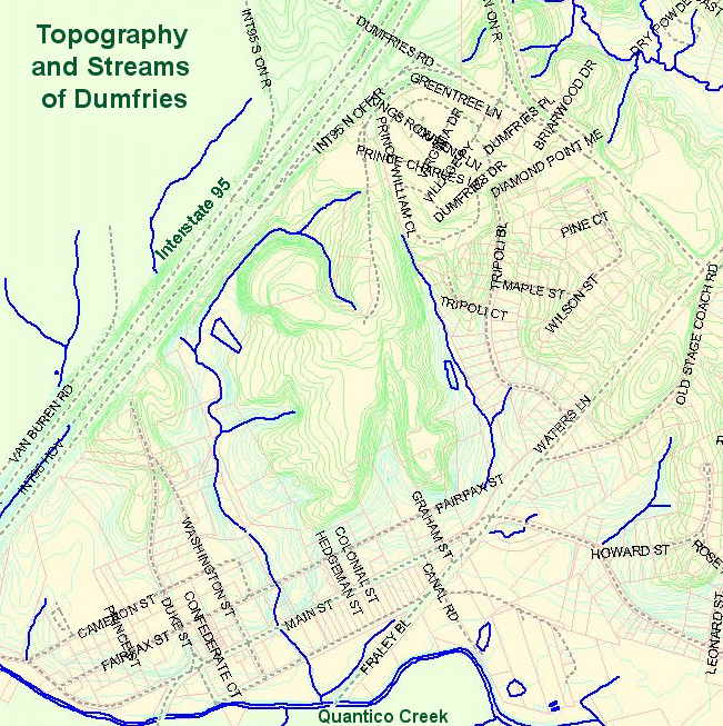 topography and streams of Dumfries